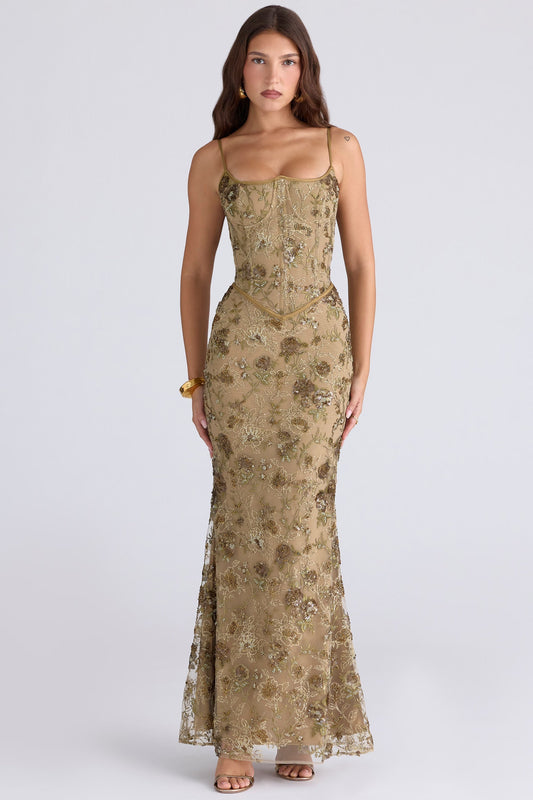 Clublivette - Embellished Corset Maxi Dress
