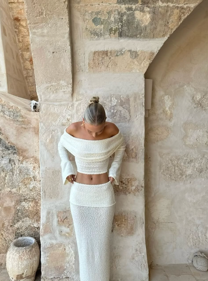 Juline - Bouclé co-ord set with bardot detail