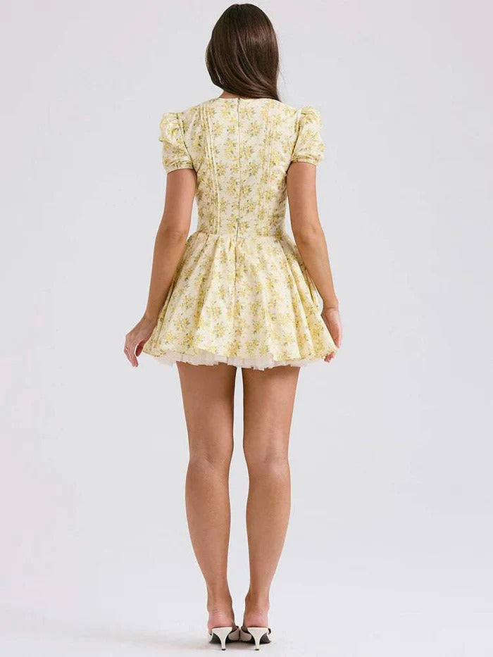 Livette - Floral Yellow Mini Dress