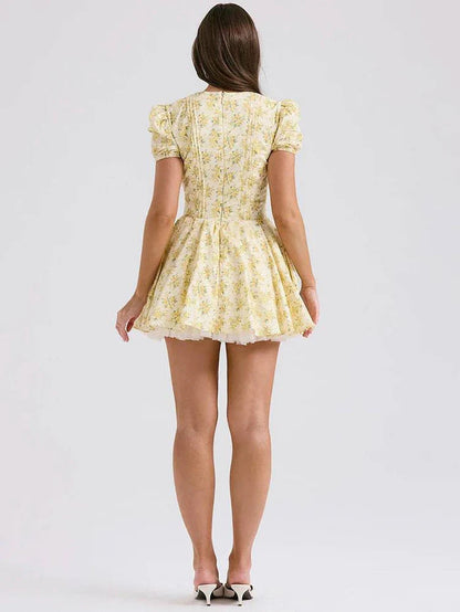 Livette - Floral Yellow Mini Dress
