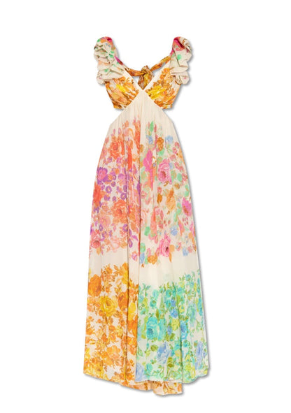 Bloomelia | Floral Print & Ruffles Maxi Dress