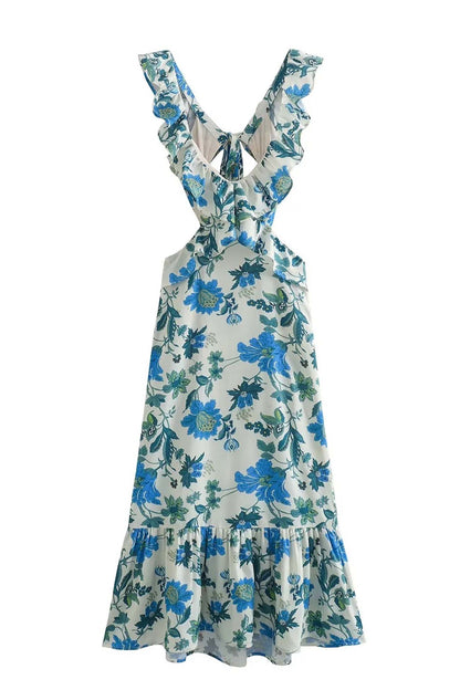 Amelora – Romantic Ruffle Dress with Floral Print