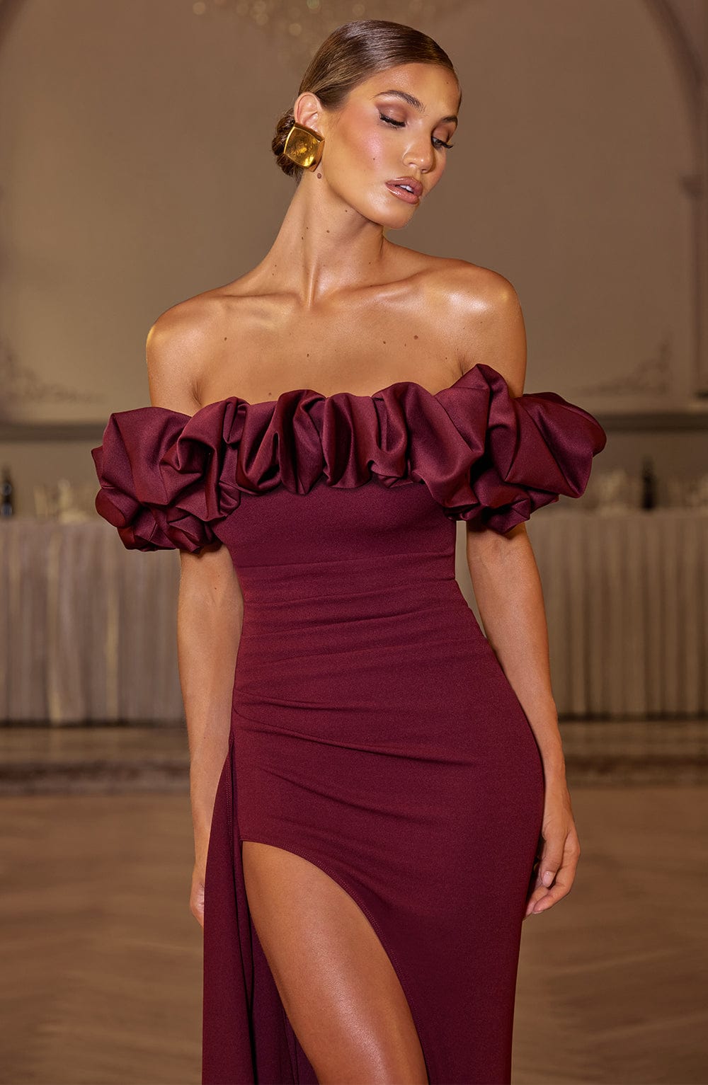 Livette - Ruffle Bardot Maxi Dress